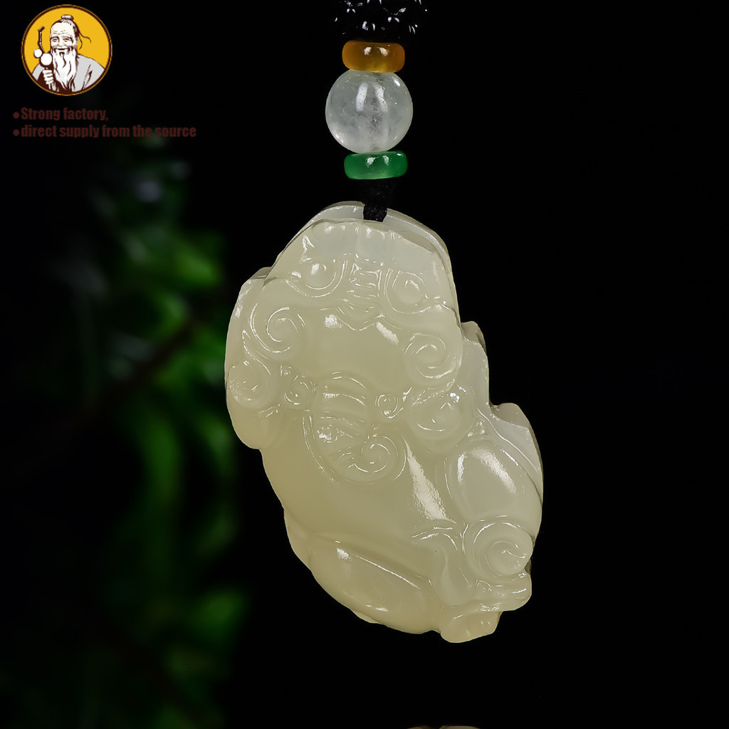 (dengan sertifikat) Hetian giok mulut kuning mulut Ruyi Pixiu liontin giok, liontin giok Hetian alam