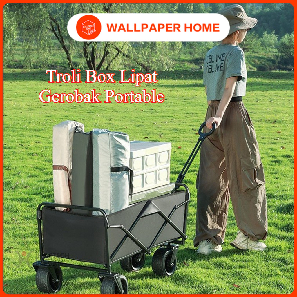 Troli Box Lipat Roda Besar Gerobak Portable Outdoor Untuk Kamping, Properti Dan Belanja