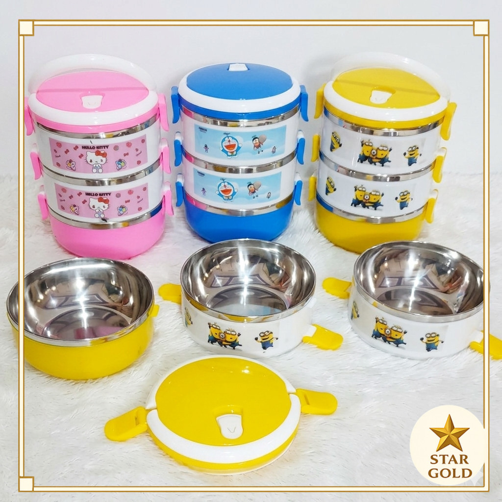 Rantang Stainless 3 Susun Karakter Minion Doraemon Hellokitty Rantang 3 Susun Serbaguna Lunchbox Lun
