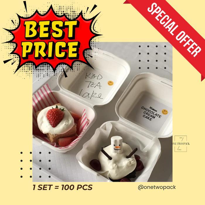 [100pcs] BAGASSE Korean Mini Cake Box | Bagasse Burger Bento Box - White