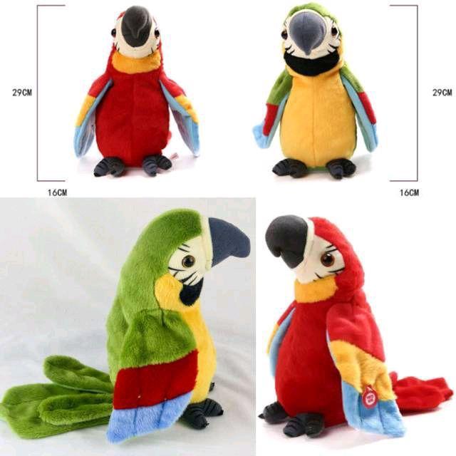 Mainan burung beo menirukan suara robot perekam burung nuri parrot menari import - Merah