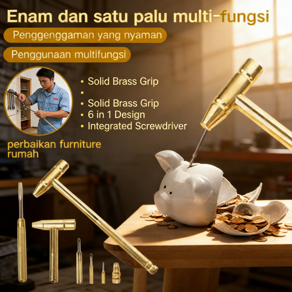 Tembaga palu mini multifungsi Palu rumah tangga obeng kecil bulat kecil tangga integrasi enam-in-sat