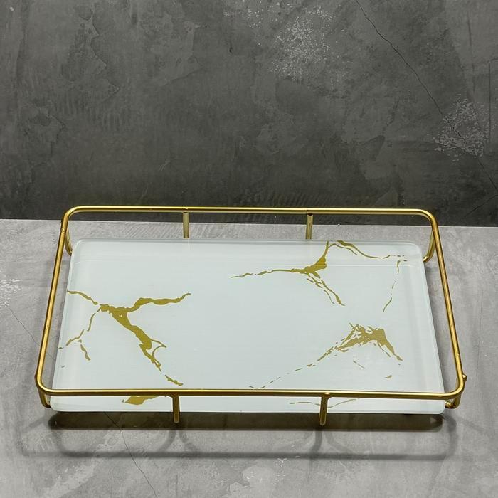 PROMO ACLASA Marble Tray Kaca Persegi / Pajangan Nampan Estetik - Putih