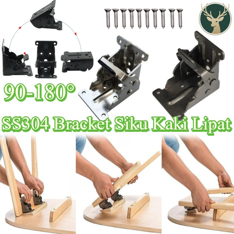 ( Termasuk Skrup)90-180Derajat Engsel Besi Pencet Tekan/ Bracket Siku Kaki Lipat/ Engsel Kaki Meja L