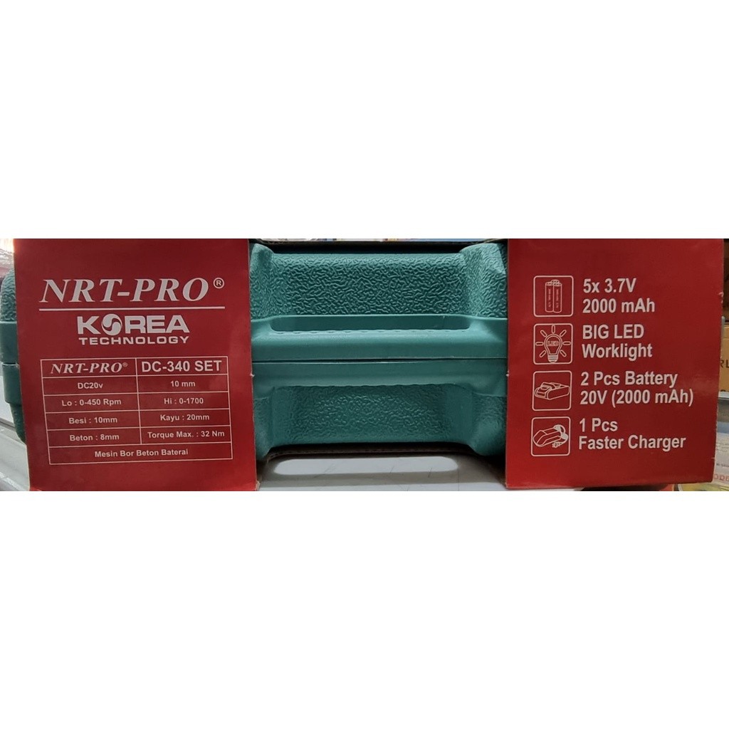 Bor Cas NRT-PRO DC340 Set Cordless Drill Impact 20V 2 Batre New 5 Cell DC 340Set NRT-Pro New