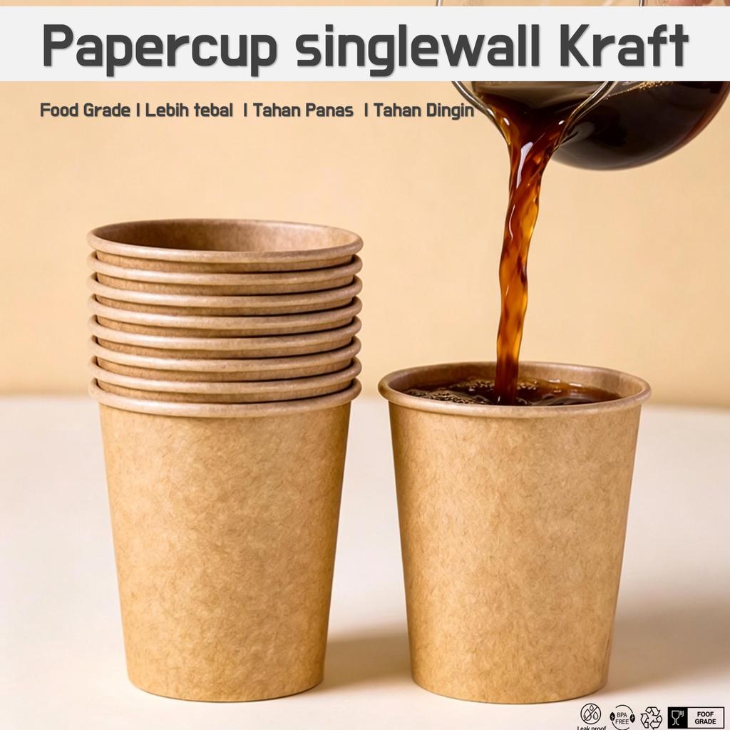[25pcs] Gelas Kertas Kraft | 8oz 260ml 12oz 400ml | Paper Cup Kopi Boba Tahan Panas | Custom Logo | 