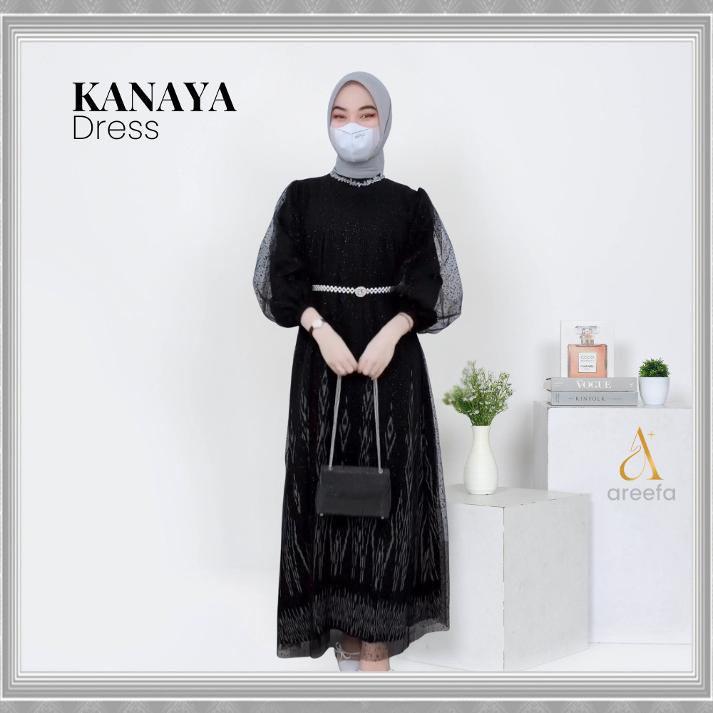 Original Areefa - KANAYA Gamis Dress Tenun Etnik Kombinasi Tile Glitter Premium Wanita Remaja Kondan