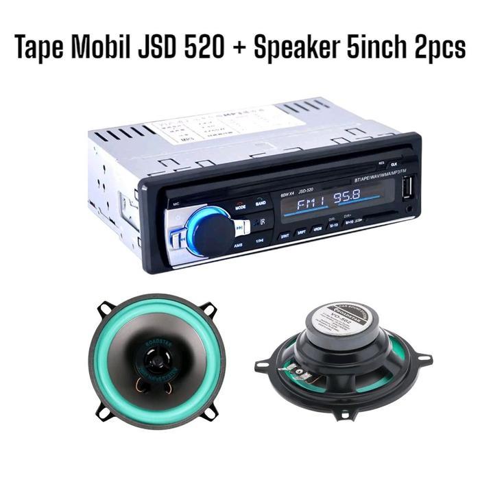 Paket Tape Mobil Bluetooth Original Taffware JSD-520 dengan Speaker Roadstar 5inch Two Way 2pcs