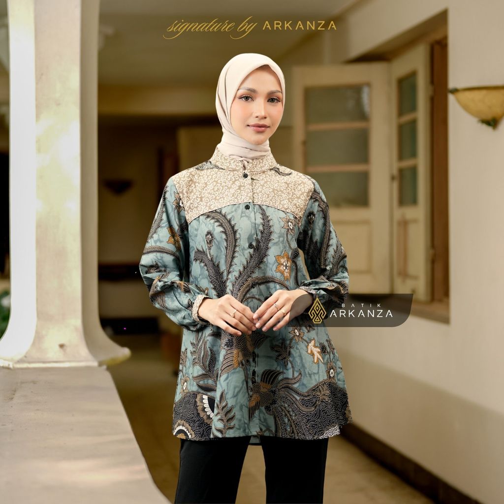 Arkanza Signature  Blouse Bisban Batik Motif Manyura Atasan Wanita Lengan Panjang Moderen SRB