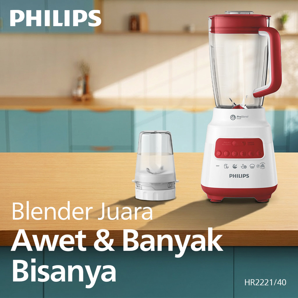 Blender Philips Plastik 2 liter - 5000 Series HR2221/40 - Blender jus - Blender bumbu philips - Dry 