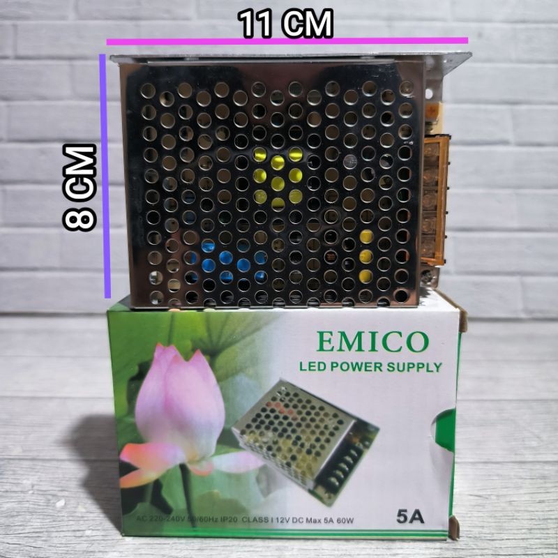 EMICO TRAFO BODI BESAR 5A POWER SUPPLY 5 AMPERE TRAVO 12V ADAPTOR 120W 12 VOLT DRIVER LAMPU LED STRI