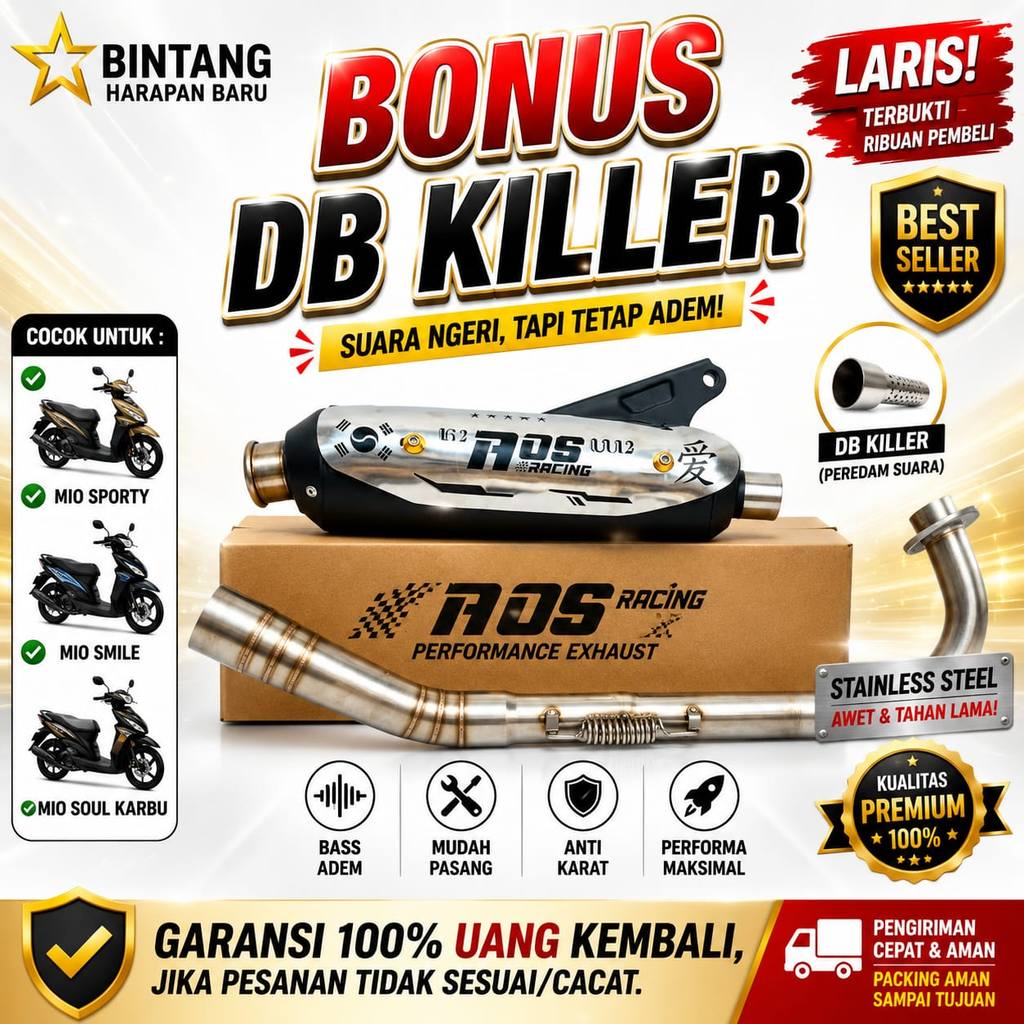KNALPOT ORIGINAL MERK AOS RACING PNP MIO MIO SPORTY SMILE SOUL KARBU INCLUDE DB KILLER