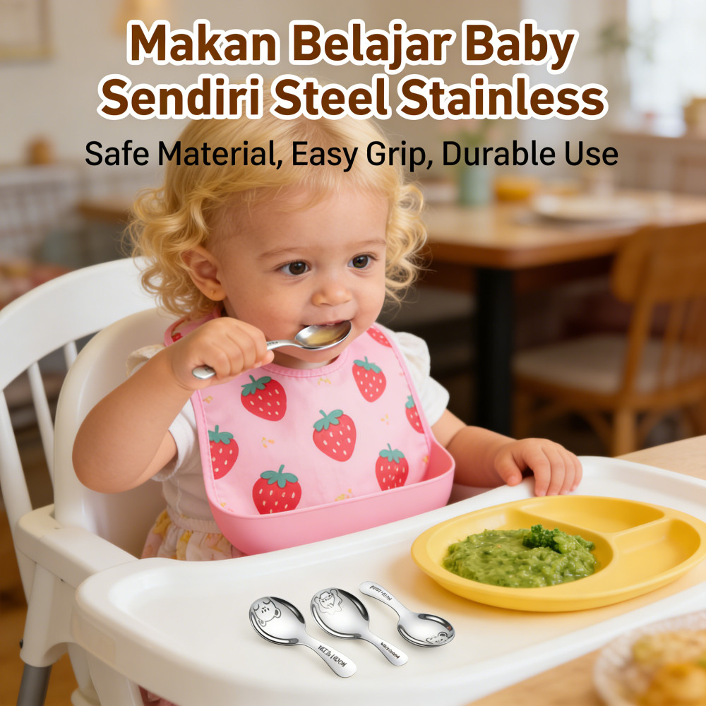Bayi Belajar Makan Sendok Anak Sendok Bayi Belajar Makan Sendok Makan Stainless Steel