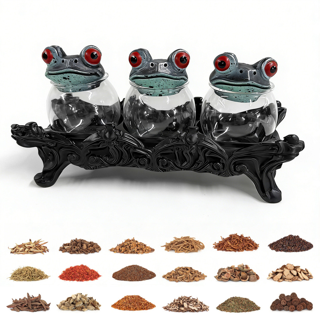Handcrafted Witchy Frog Apothecary Spice Jars Spice Containers 3 Piece Frog Spice Jar Set Seasoning 