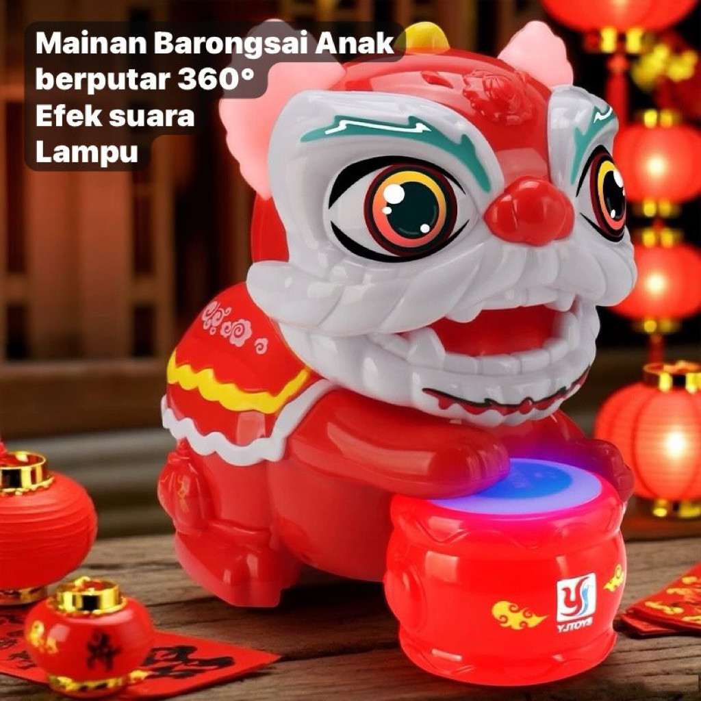 Mainan Barongsai Elektrik Anak Lampu Musik Putar 360 Derajat / Lion Dance Robot Toy Music Rechargeab
