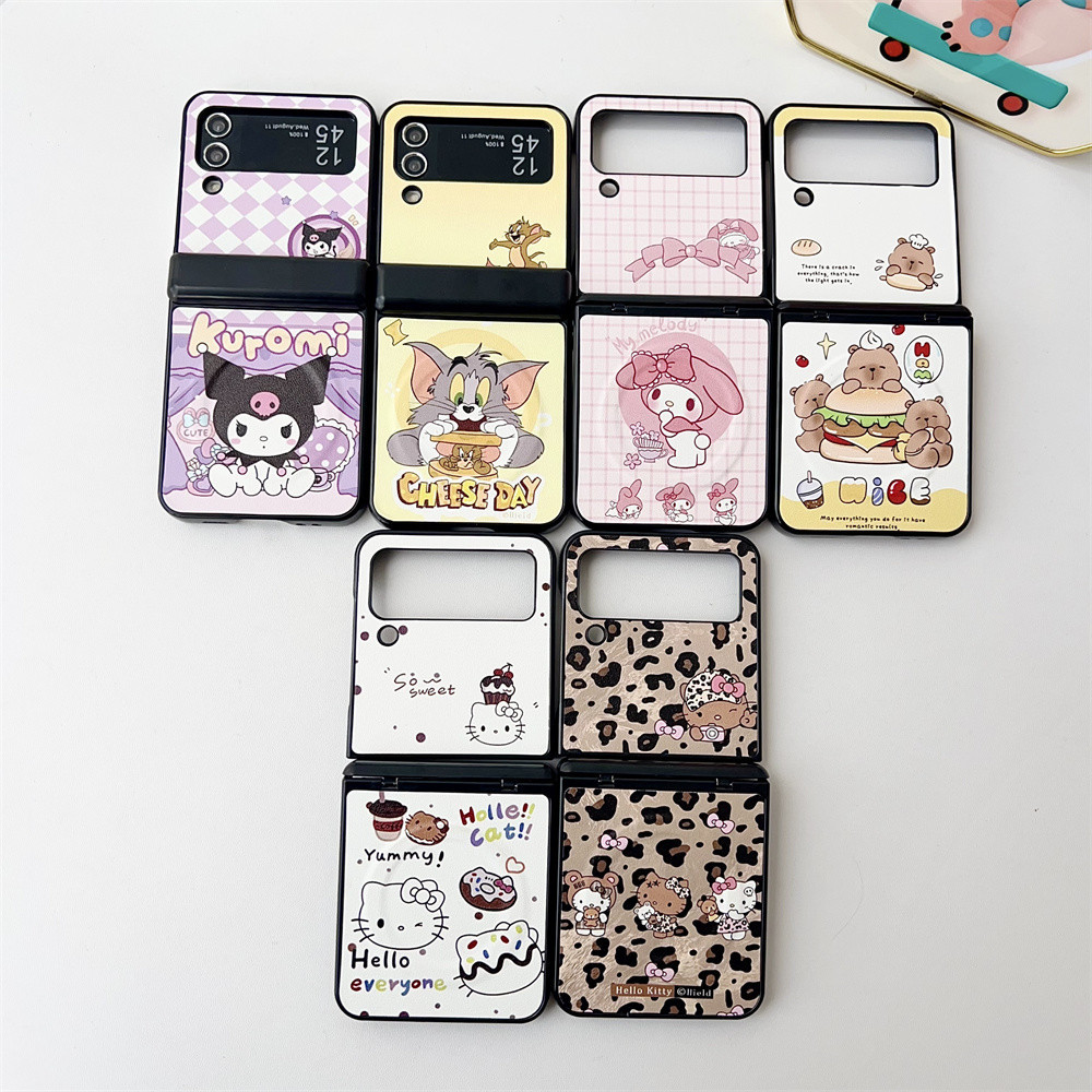 Casing Kulit Pola Kuromi Melodi Kartun Lucu Magnetik untuk Samsung Galaxy Z Flip 7 Z Flip 6 Z Flip 5