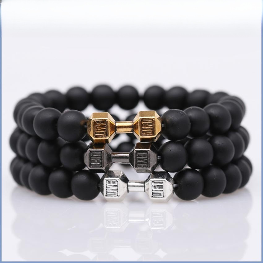 Gelang Batu Giok China Asli Hitam Dumbell Dumbel Gelang Pria Wanita Kesehatan