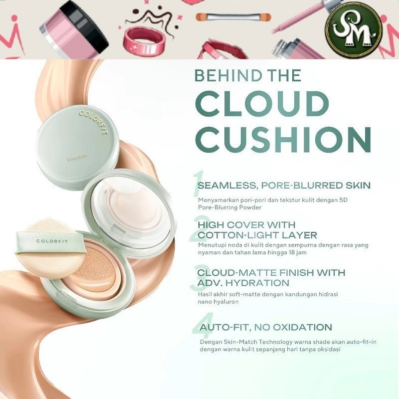 WARDAH Colorfit 5D Blur Cloud Cushion SPF 50 PA++++ 15g Alas Bedak Make Up Foundation
