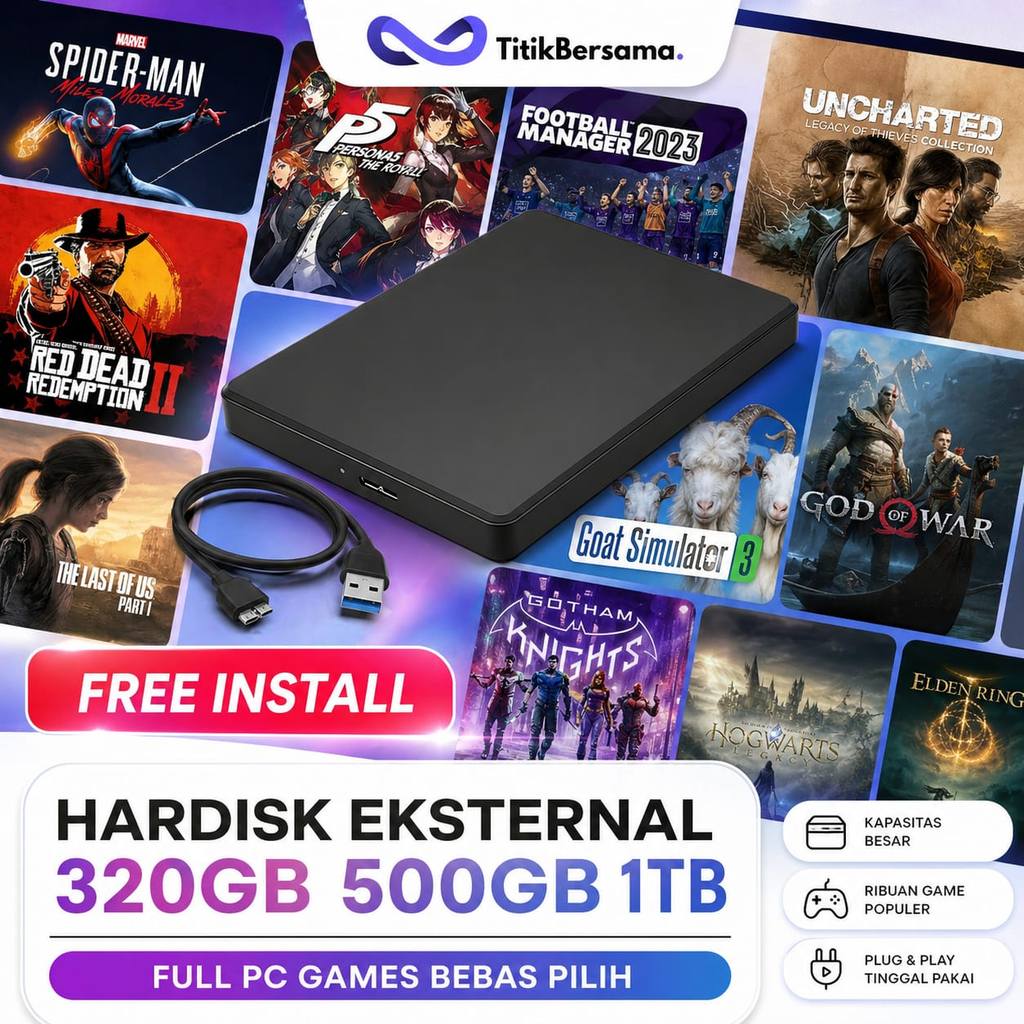 HDD Hardisk Eksternal Full Game PC Laptop Bebas Request 250GB 320GB 500GB 1TB USB 3.0 Plug and Play 