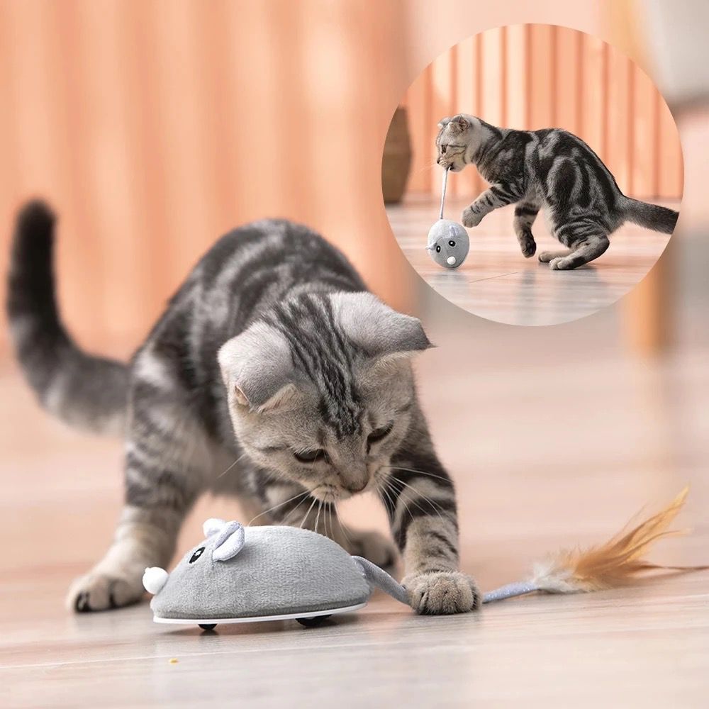 Mainan Interaktif Kucing Bentuk Tikus- Mainan Kucing Tikus Bergerak
