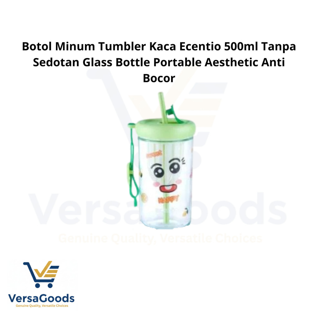 Botol Minum Tumbler Kaca Ecentio 500ml Tanpa Sedotan Glass Bottle Portable Aesthetic Anti Bocor