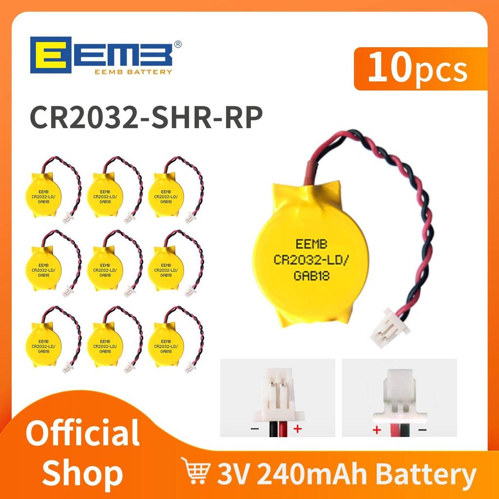 10PACK EEMB 3V 2Pin CR2032 Battery with Wire CR2016 CMOS Battery Motherboard Laptop Replacement Batt