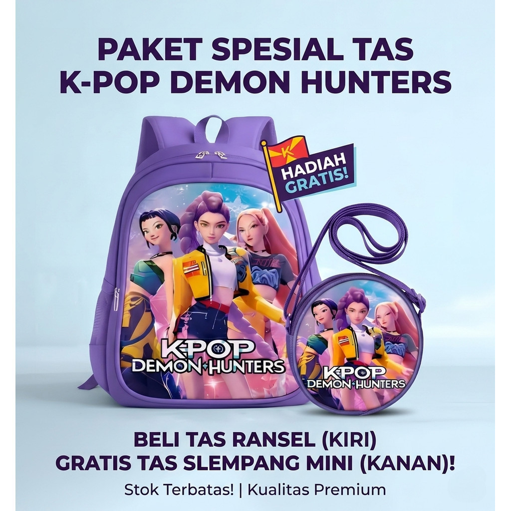 Tas Anak Sekolah TK PAUD KPOP Demon Hunter 31x25x15 cm COD Siap Kirim