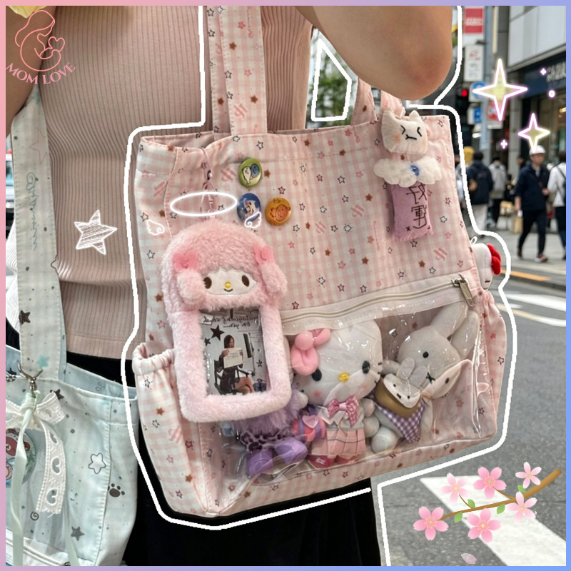 Itabag Bulu Lembut Lucu Gaya Akademik Jepang Tas Tote Selempang Kapasitas Besar