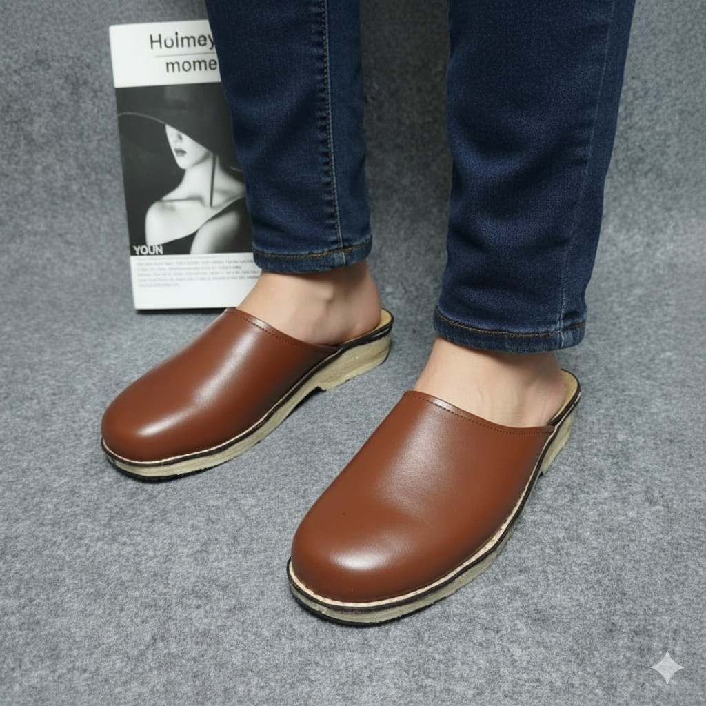 Sandal Sepatu Tutong Kulit Sapi Pria dan Wanita karet Mentah Kasual
