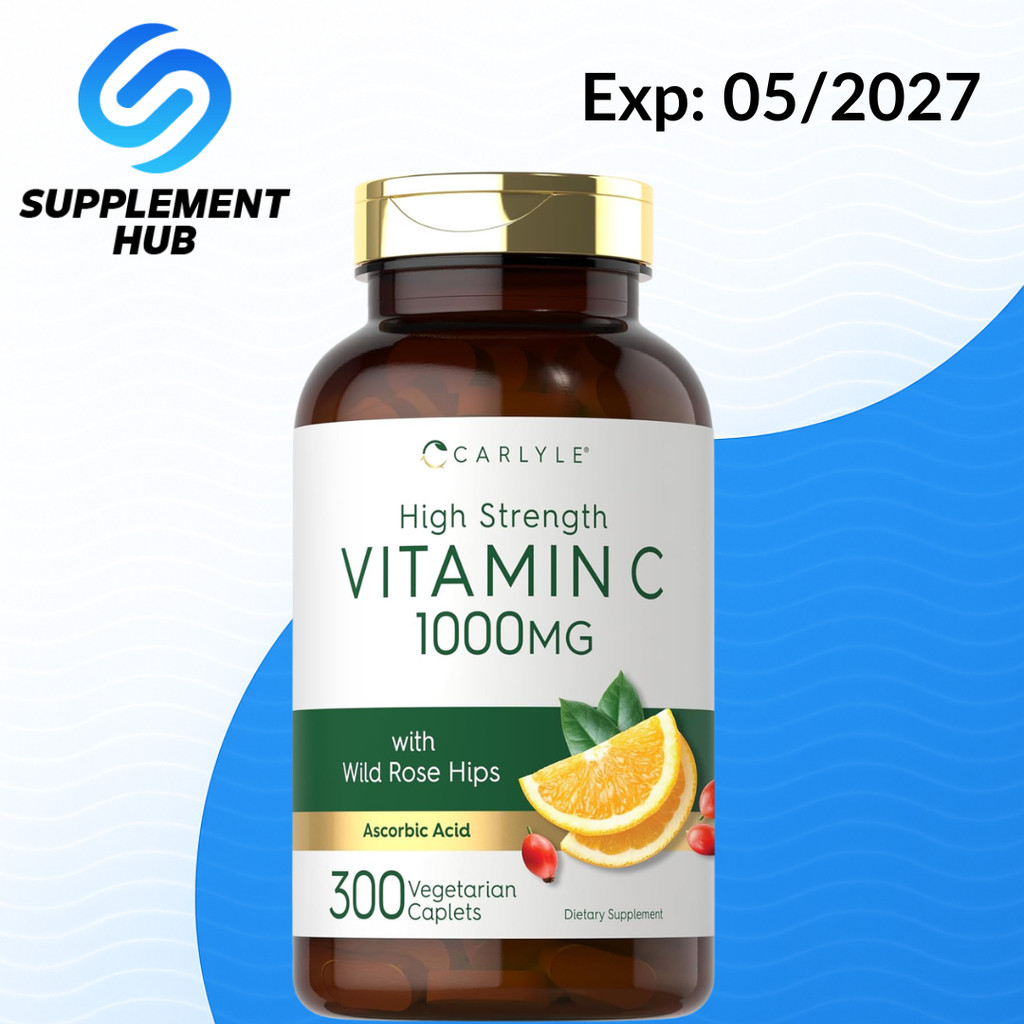 Carlyle Vitamin C 1000mg | 300 Vegetarian Caplets | Ascorbic Acid with Wild Rose Hips | High Strengt