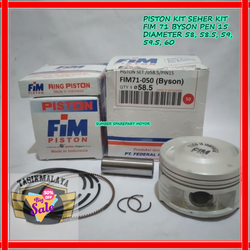 PISTON KIT SEHER KIT FIM 71 BYSON PEN 15 DIAMETER 58, 58.5, 59, 59.5, 60