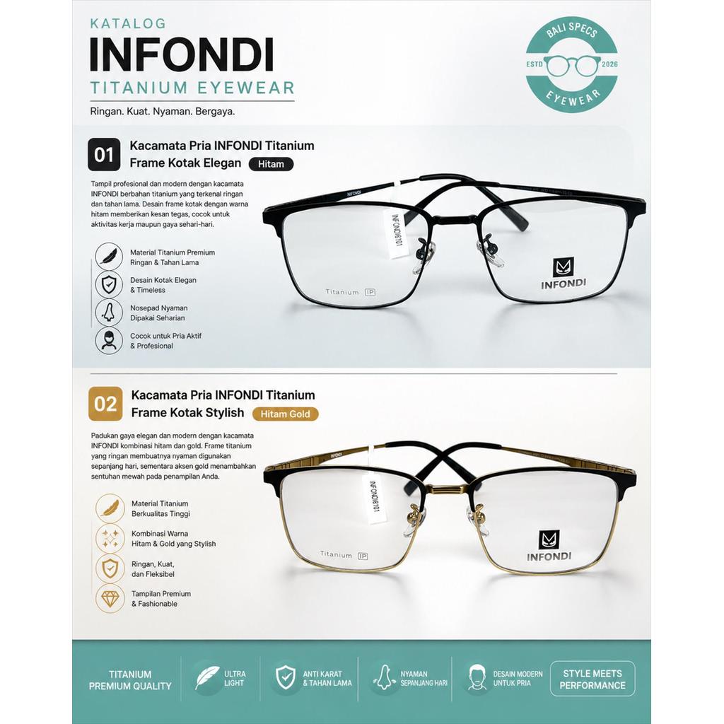 Kacamata Pria INFONDI Titanium – Frame Kotak Elegan Ultra Ringan