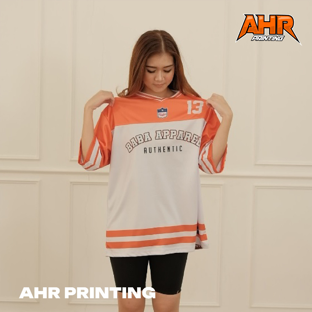 (Bisa COD) Baju Jersey Streetwear Oversize Number 13 / Boxy Fit Retro Unisex Vintage / Tenis Orange 