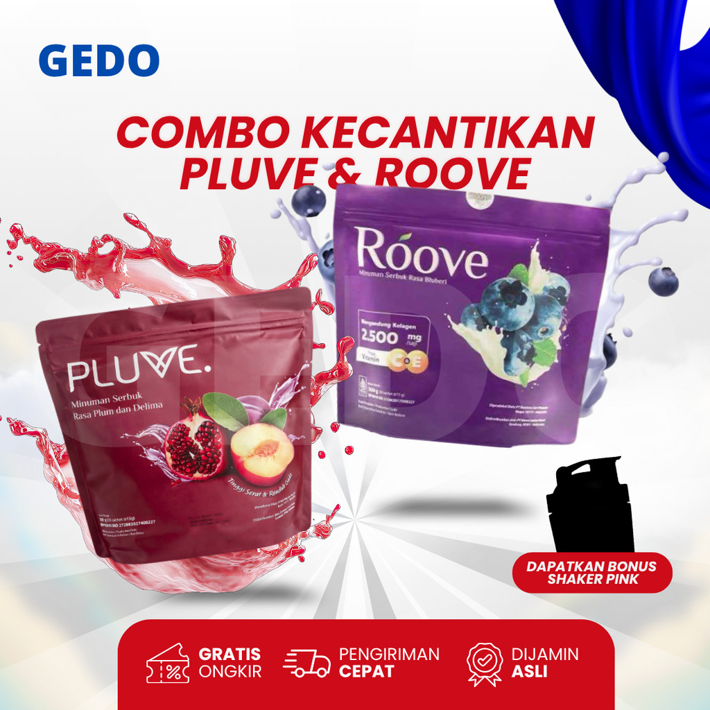 Paket Kecantikan | ROOVE Blueberry 1 pouch + PLUVE 1 pouch | Free Shaker