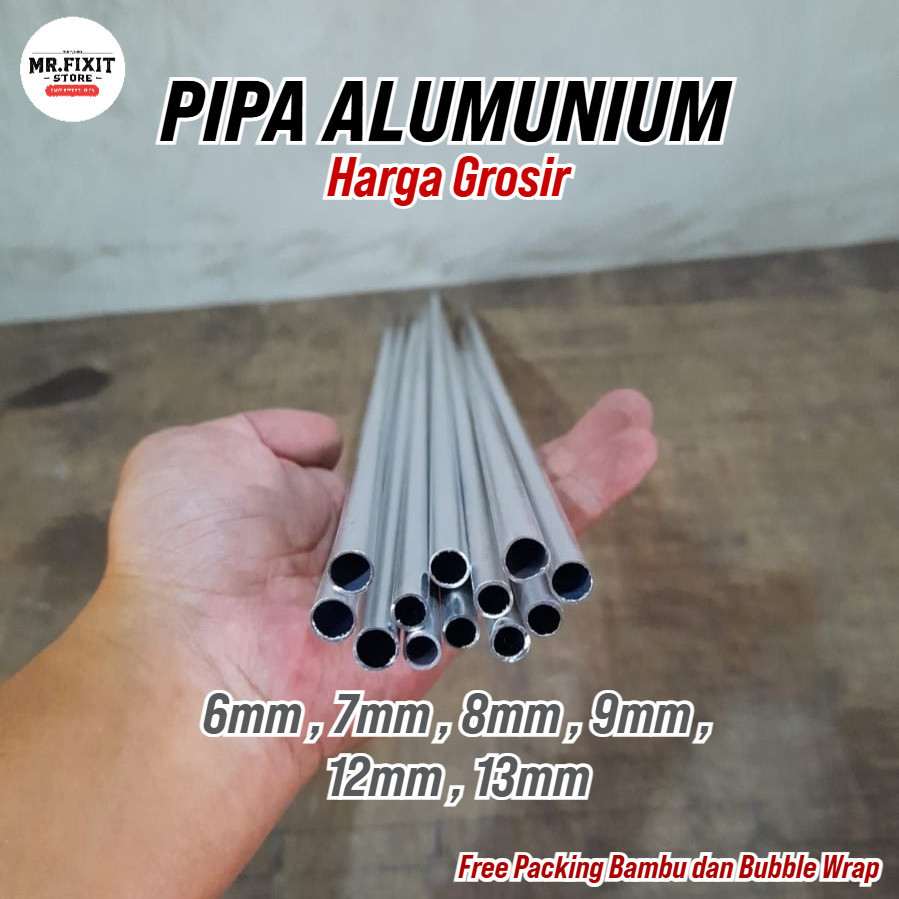 MFS Pipa Aluminium Bulat Ukuran 6 7 8 9.5 10 11 12 13 mm Panjang 50-100cm