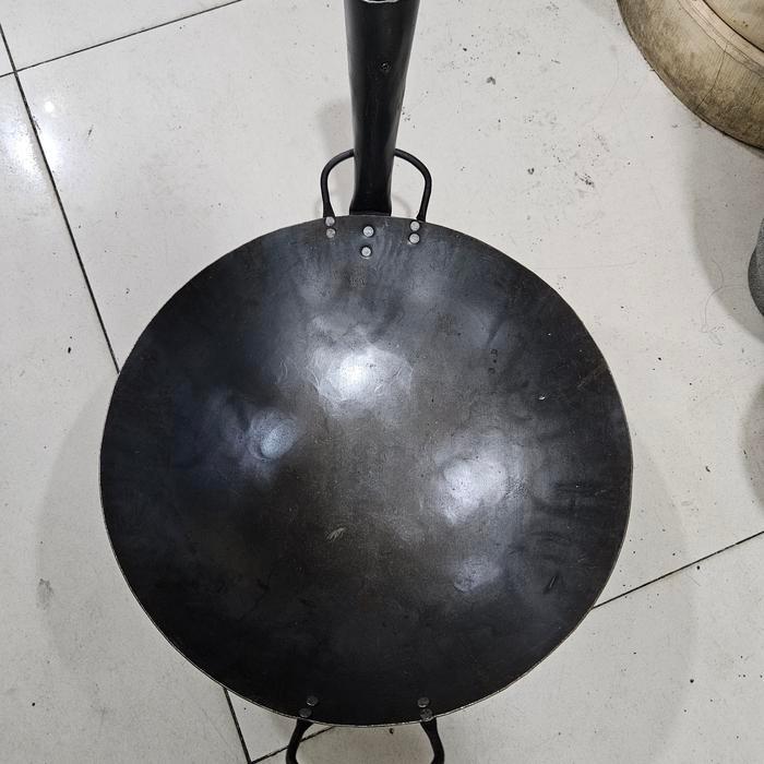 kuali baja hitam wajan/wok nasi goreng plat hitam baja UK 35 cm tebal