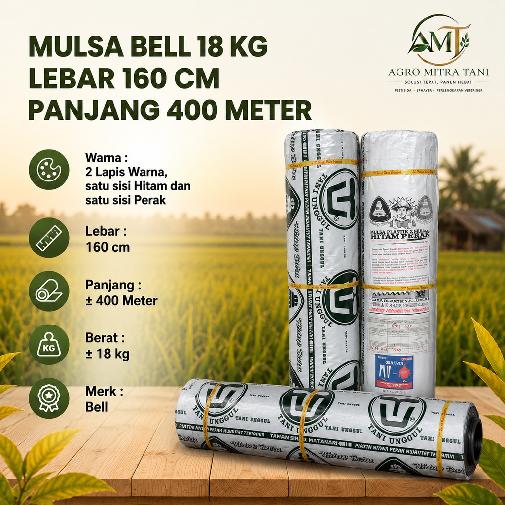 MULSA BELL 18 KG LEBAR 160 CM PANJANG 400 METER  PLASTIK HITAM PERAK  PENUTUP LAHAN