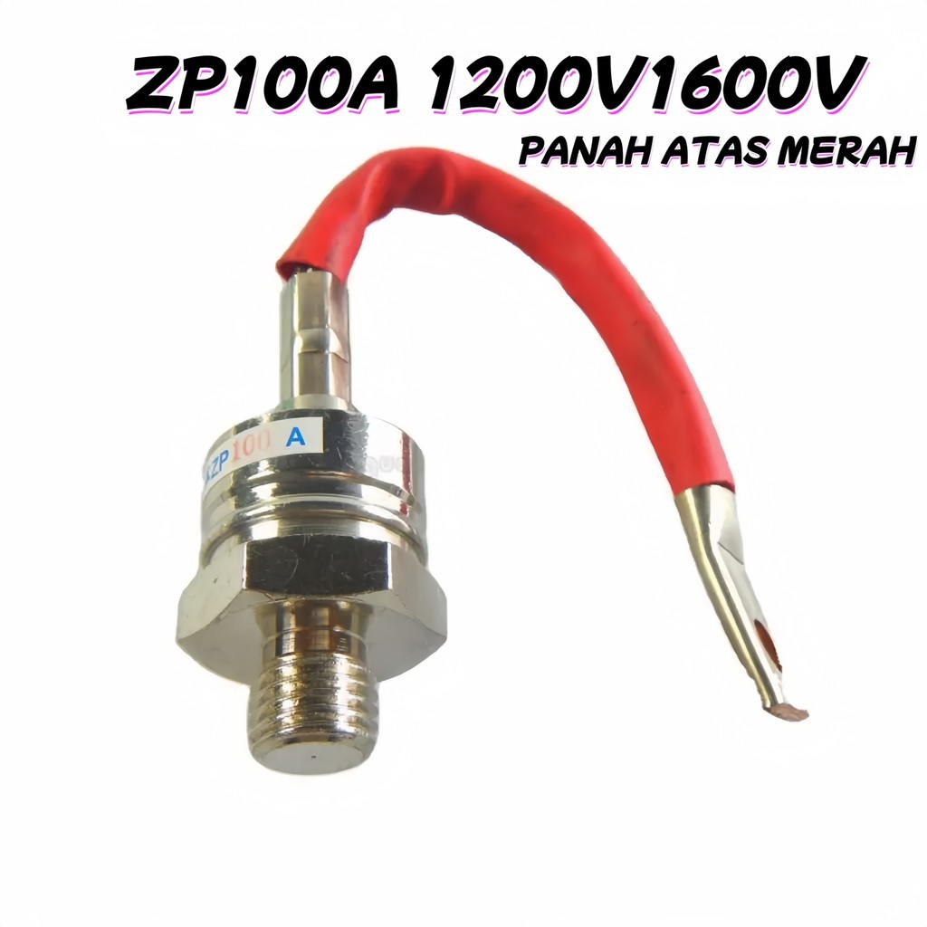 Dioda Stud ZP 100A 1200V 1600V Penyearah Arus Silikon High Power Diode Tipe Baut Panah Warna Merah