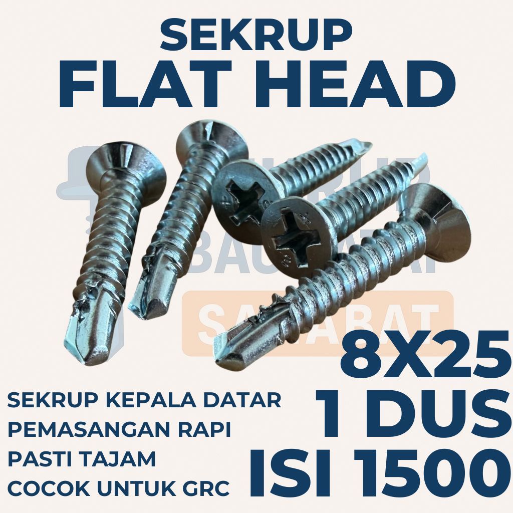 SEKRUP FLAT HEAD 2.5CM 8X25 (1 DUS ISI 1500 PCS) - SDS FH / SEKRUP GRC / Sekrup Plafon / Sekrup Holo