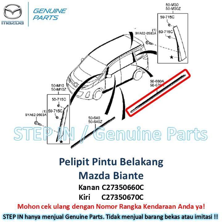 Pelipit Kaca Pintu Luar Mazda BIANTE Depan Belakang Kanan Kiri List garnish original baru Genuine