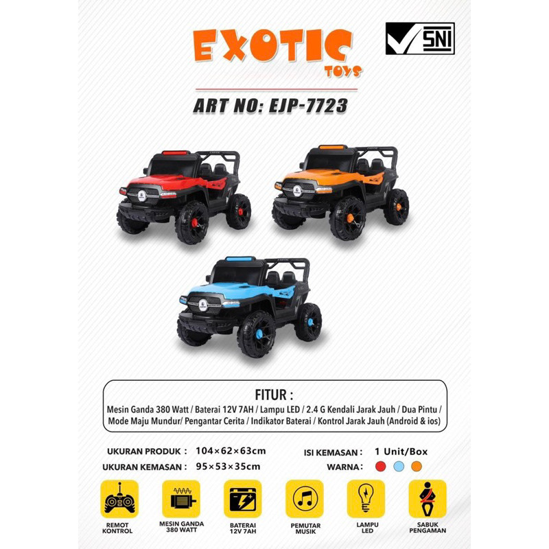Mobil Aki Jeep Anak EXOTIC EJP7723 EJP-7723 Kendaraan Mainan Anak Mobilan Remote Kontrol Manual Gas