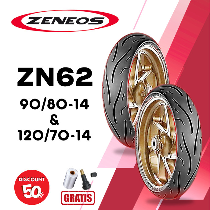SEPASANG Ban Motor ZENEOS ZN62 90/80 & 120/70 RING 14 Tubeless