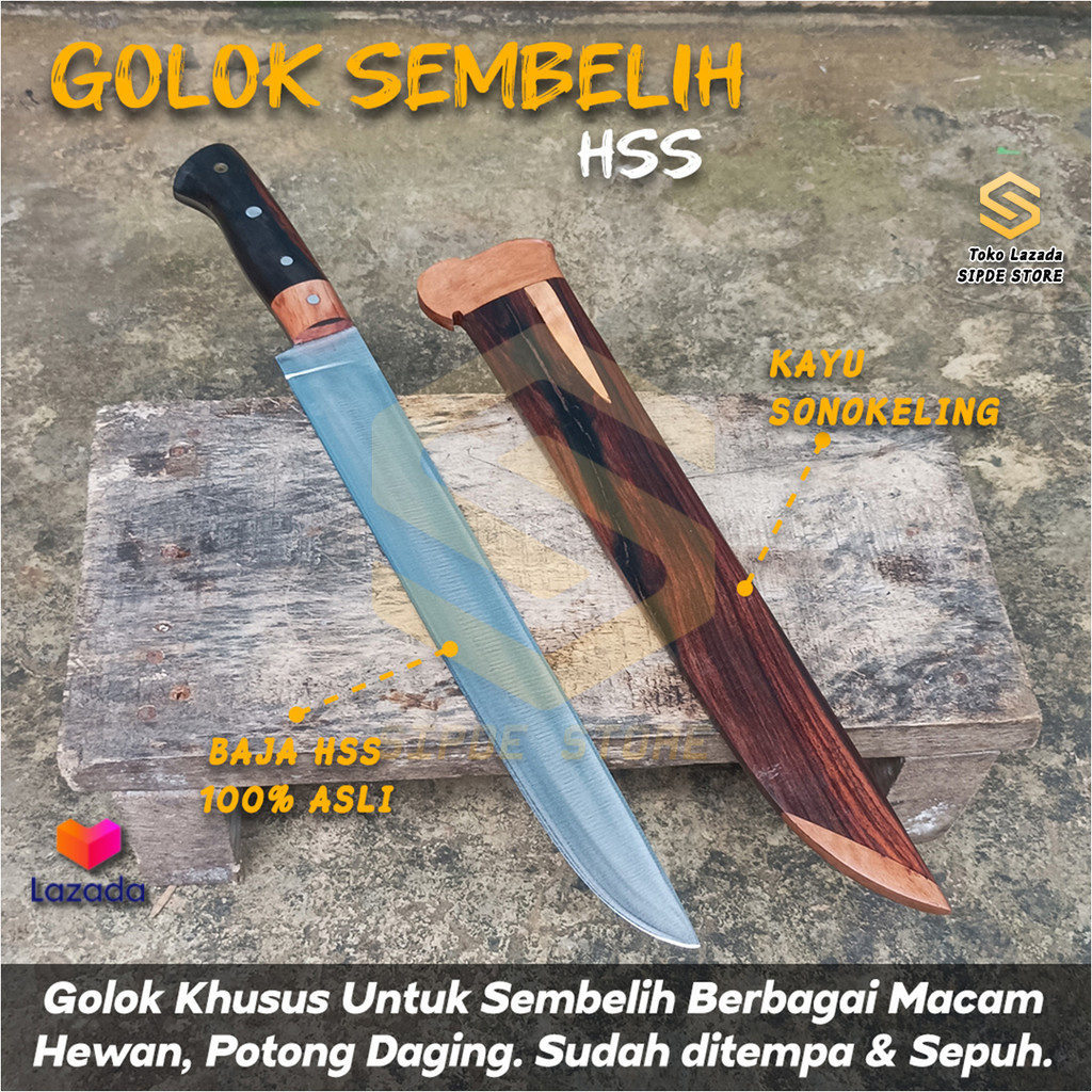 Golok Sembelih Baja HSS Gergaji Batu Super Tajam Golok Daging Premium