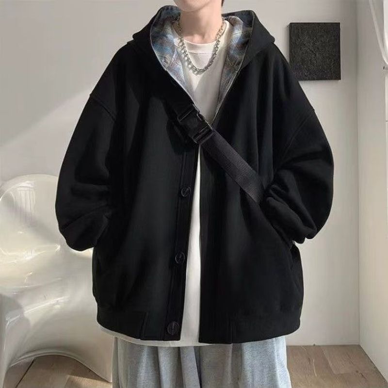 [Beruang kutub] jaket longgar kardigan pria bergaya korea trendi trendi sweater tebal bulu domba