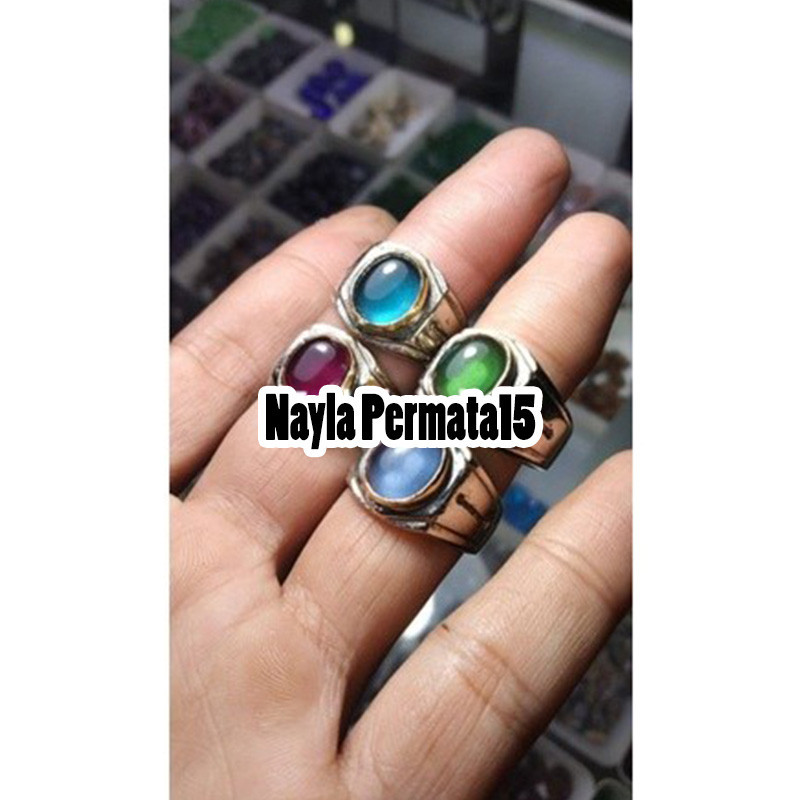 Cincin batu permata zamrud,blue topas,pink siam,dan blue safir akik