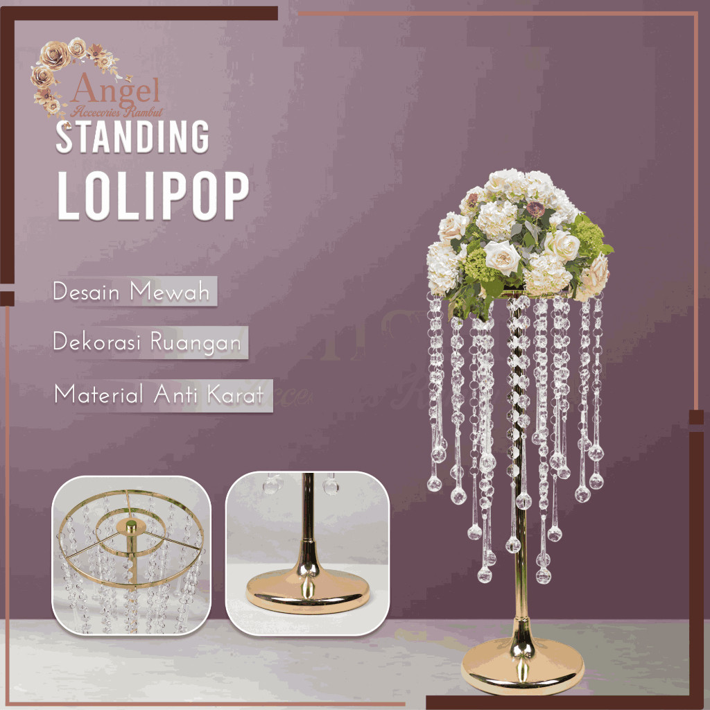 GOODLIFE VAS BUNGA STANDING LOLIPOP | DECOR WEDDING SURABAYA | HIASAN MEJA MEWAH | DEKORASI PELAMINA