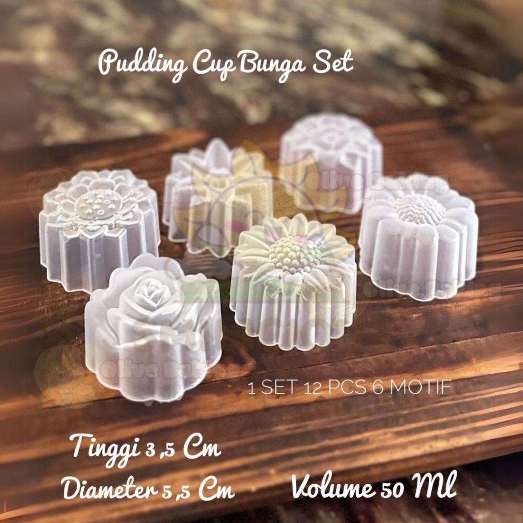 Isi 12 Cetakan Cup Bunga Set Kue 5.5 cm Plastik / Cetakan Kembang Bunga Lotus / Cetakan Puding Plast