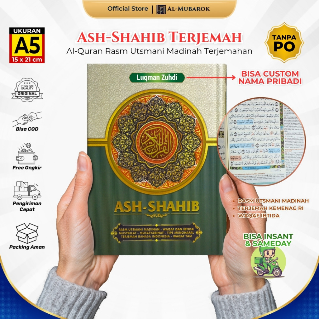 (Pena Paperclip) Alquran Utsmani Madinah Terjemahan Ash Shahib A5 Hard Cover Custom Nama Al Quran Sh