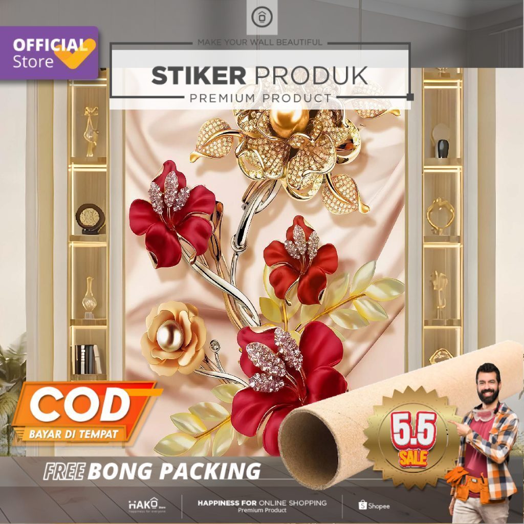 Stiker Dinding | Stiker Dinding Bunga 3D | Stiker Dinding Motif Bunga 3D | Stiker Dinding Gambar Bun