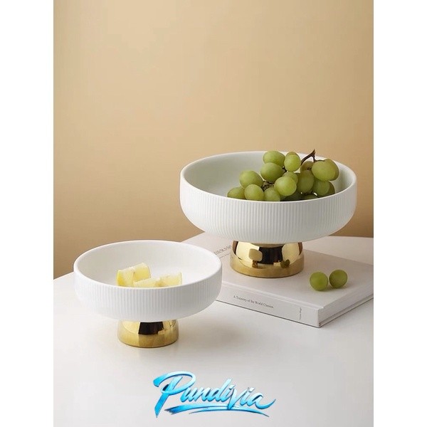 Tempat Buah White Keramik gold  Keranjang Buah